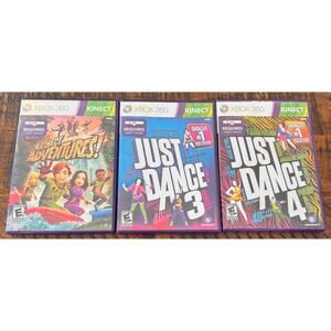 Bundle of 3 Xbox 360 Kinect Just Dance 3/Just Dance 4/Kinect Adventures Works